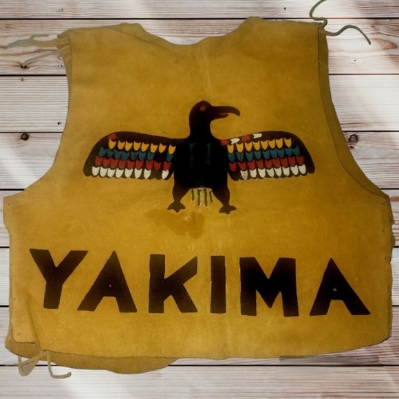 Vintage YMCA Adult Father & Son Leather Suede Vest Y-INDIAN GUIDES - YAKIMA - Picture 1 of 13